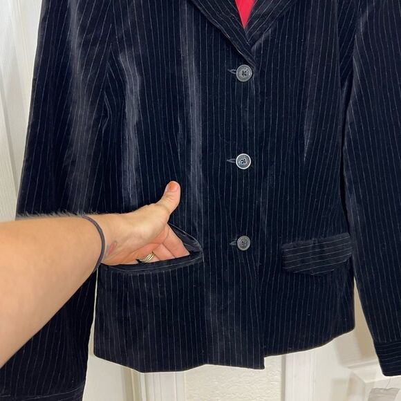 Tommy Hilfiger Vintage Y2K Black Velvet Pin Striped Blazer Jacket Size L - Picture 8 of 13